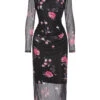 Black 1960s V-Neck Floral Mesh Dress