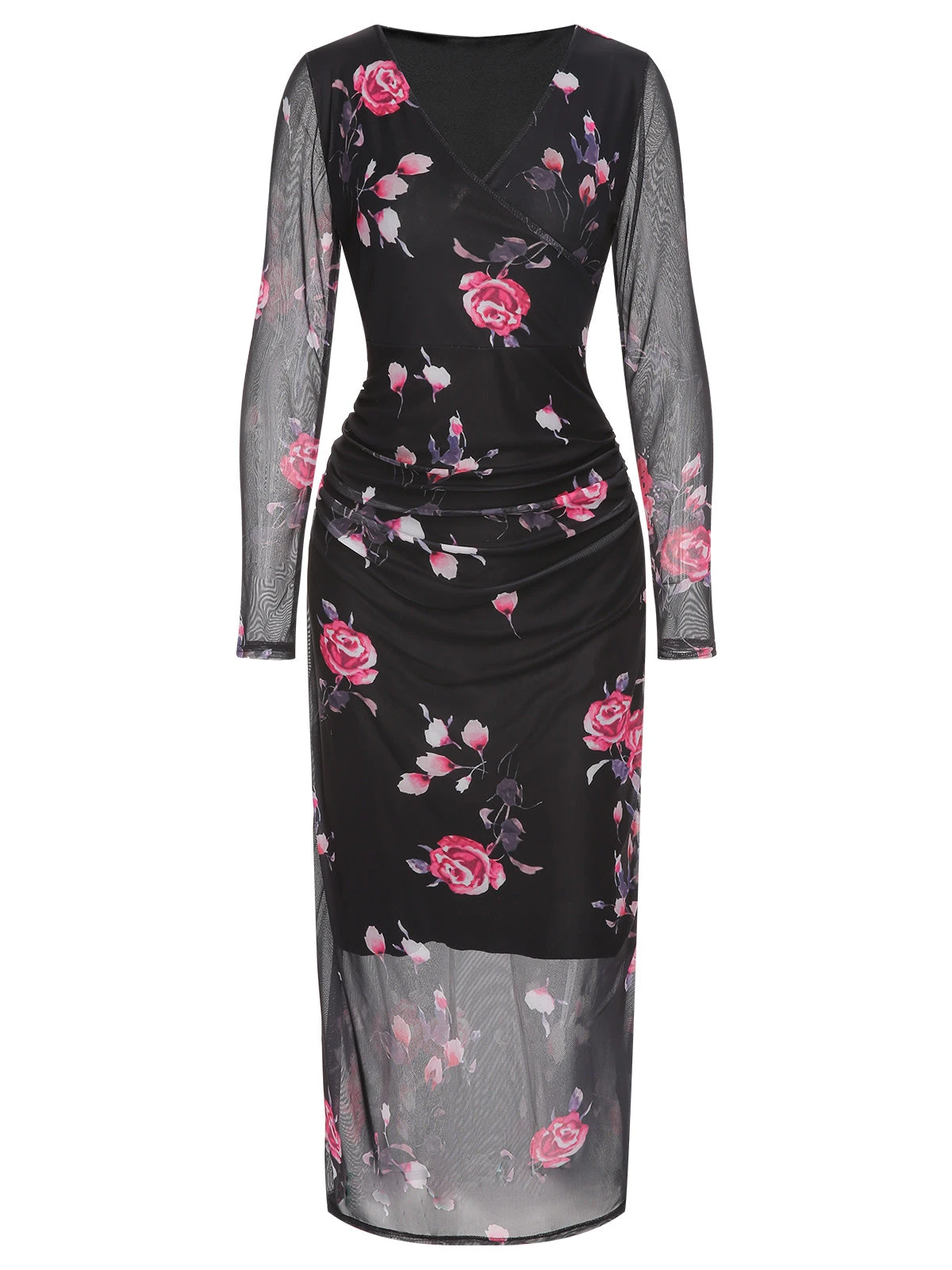 Black 1960s V-Neck Floral Mesh Dress 1 Black 1960s V-Neck Floral Mesh Dress