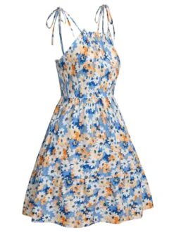 [Pre-Sale] 1960s Oil Painting Daisy Shoulder Tie Dress -Candi Clothing Shop SCHL003862 MC 01 3