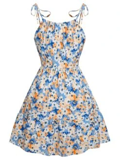 [Pre-Sale] 1960s Oil Painting Daisy Shoulder Tie Dress -Candi Clothing Shop SCHL003862 MC 01 4