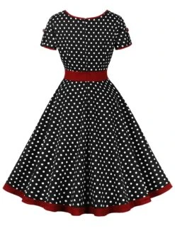 1950s Contrast Polka Dots Buttoned Dress 19 1950s Contrast Polka Dots Buttoned Dress -Candi Clothing Shop SCHL003868 B 2 compressed