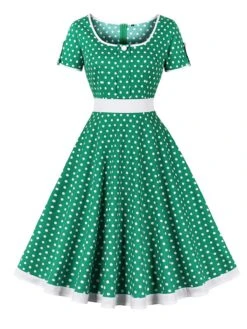 1950s Contrast Polka Dots Buttoned Dress 24 1950s Contrast Polka Dots Buttoned Dress -Candi Clothing Shop SCHL003868 G 1 compressed