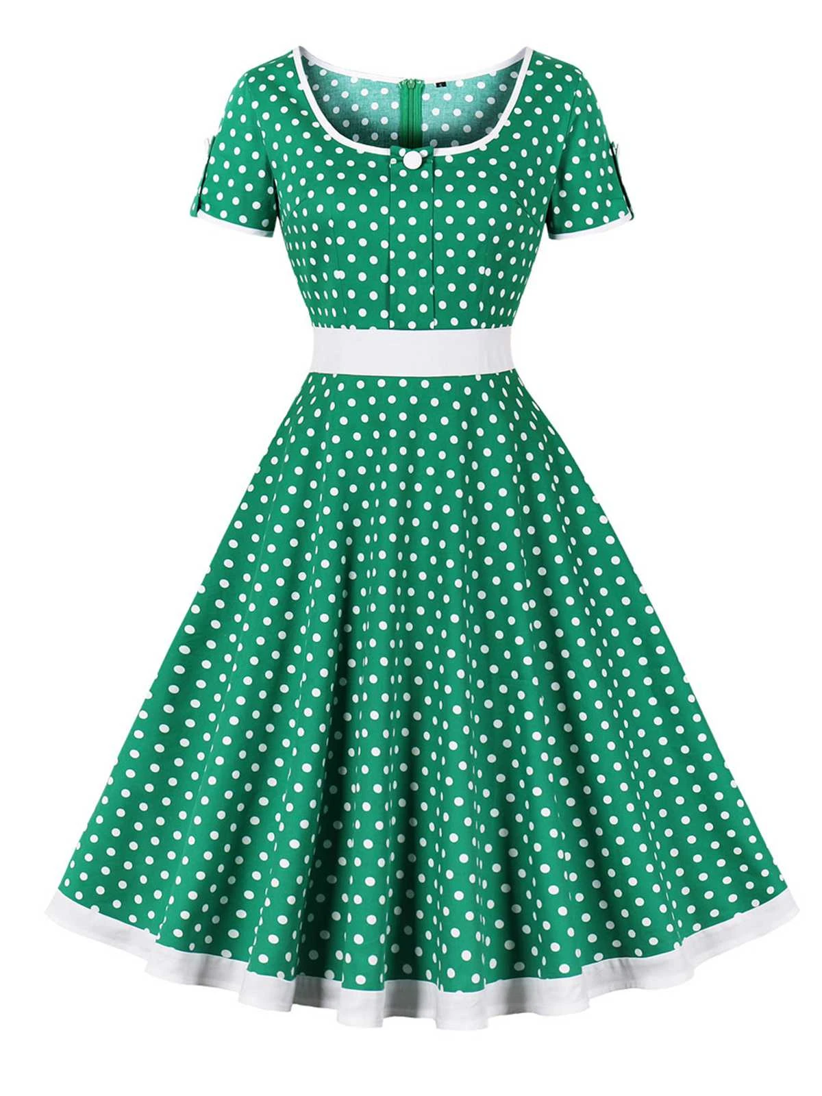 1950s Contrast Polka Dots Buttoned Dress 12 1950s Contrast Polka Dots Buttoned Dress - Image 12