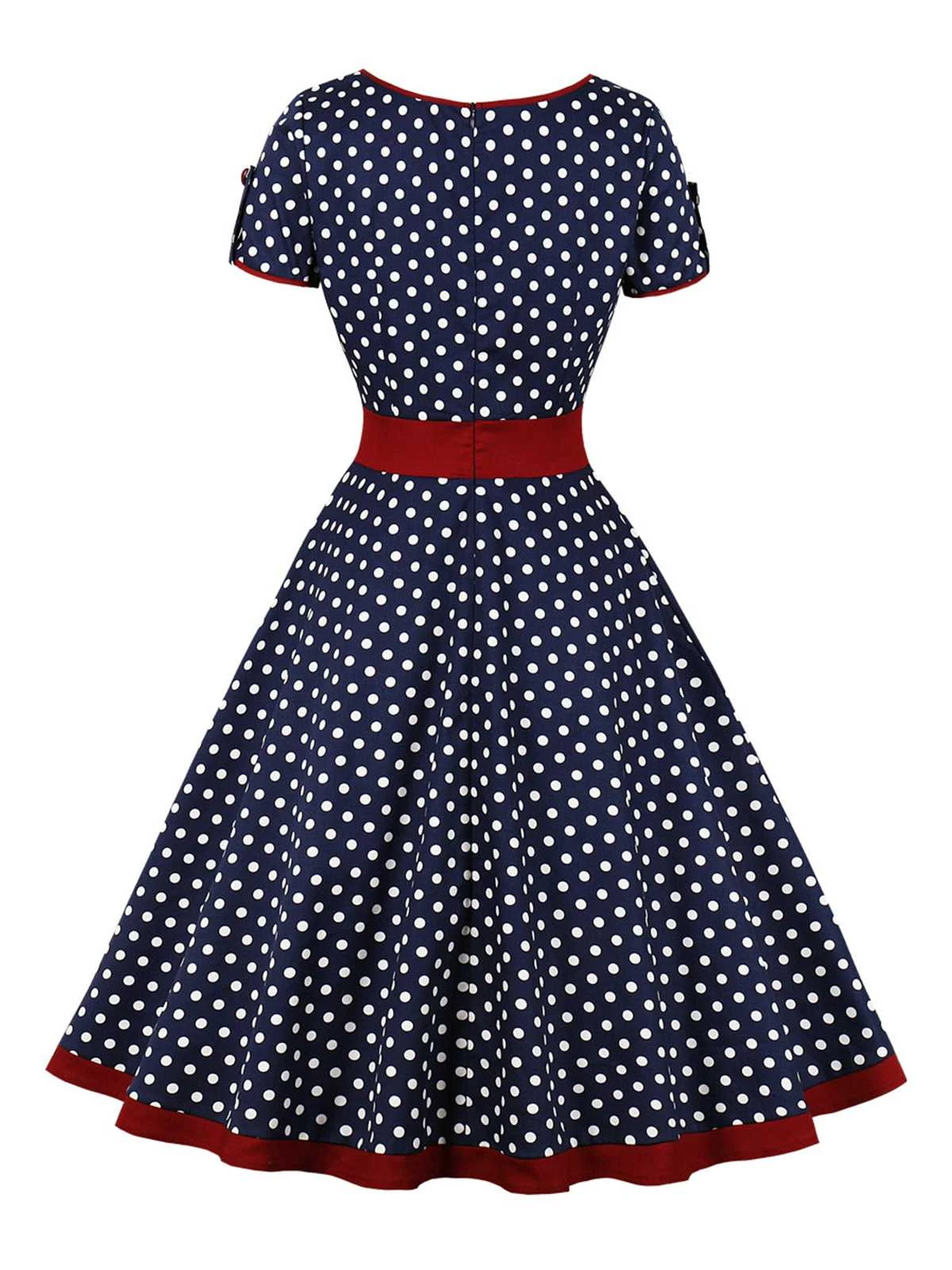 1950s Contrast Polka Dots Buttoned Dress 2 1950s Contrast Polka Dots Buttoned Dress - Image 2