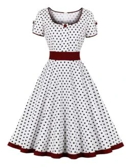 1950s Contrast Polka Dots Buttoned Dress 20 1950s Contrast Polka Dots Buttoned Dress -Candi Clothing Shop SCHL003868 W 2 compressed