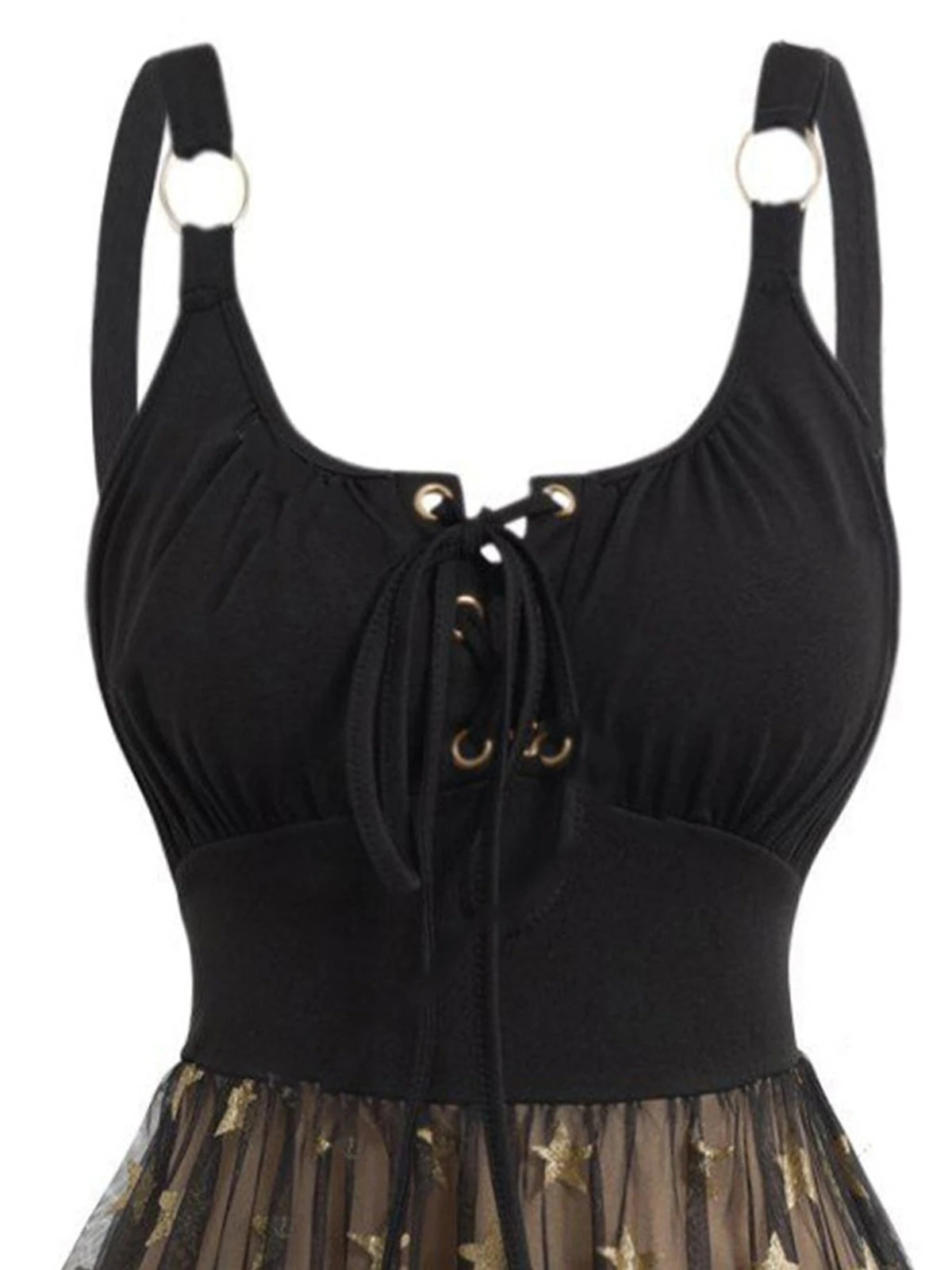 1950s Strap Mesh Stars Lace-Up Dress 2 1950s Strap Mesh Stars Lace-Up Dress - Image 2