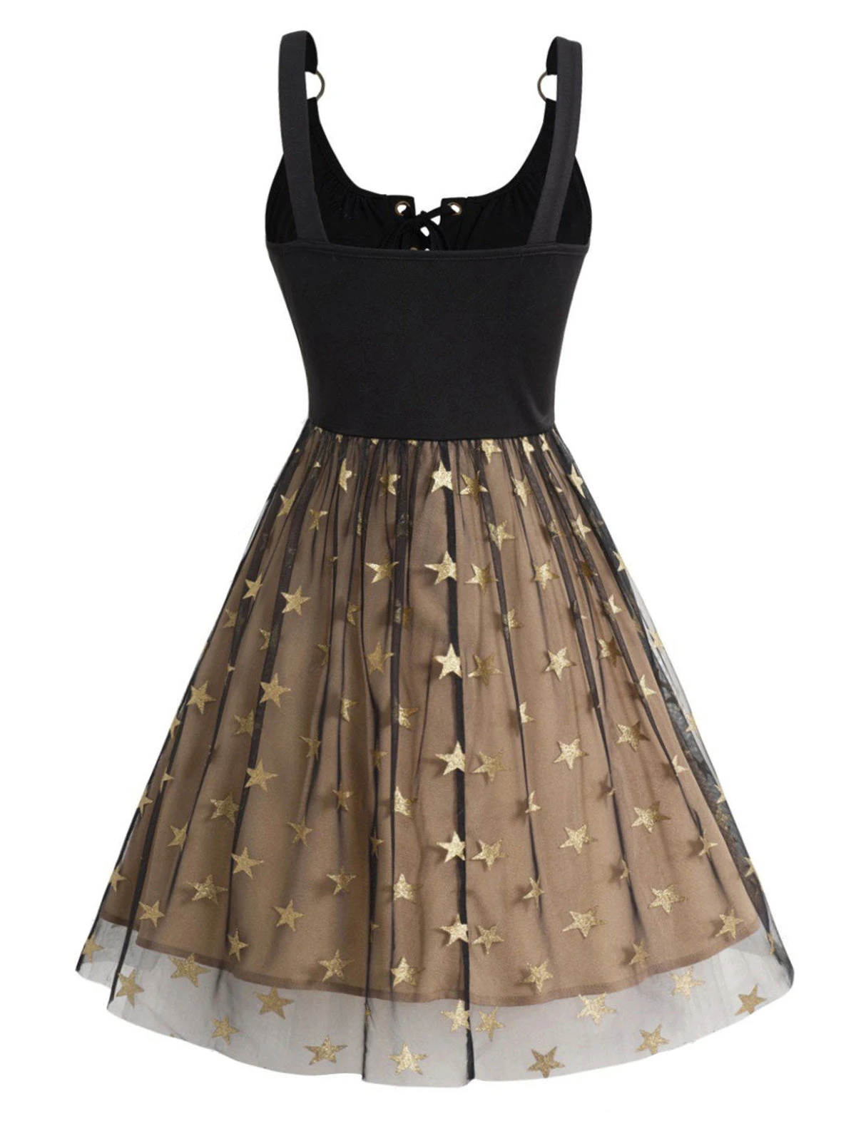 1950s Strap Mesh Stars Lace-Up Dress 3 1950s Strap Mesh Stars Lace-Up Dress - Image 3