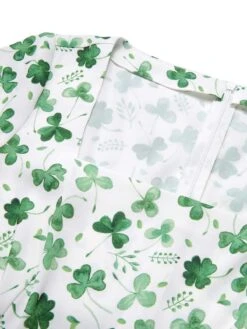 Green 1950s Lucky Clover Buttoned Dress -Candi Clothing Shop SCHL003872 4 compressed