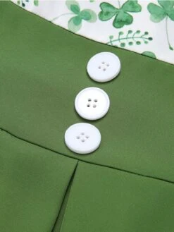 Green 1950s Lucky Clover Buttoned Dress -Candi Clothing Shop SCHL003872 6 compressed