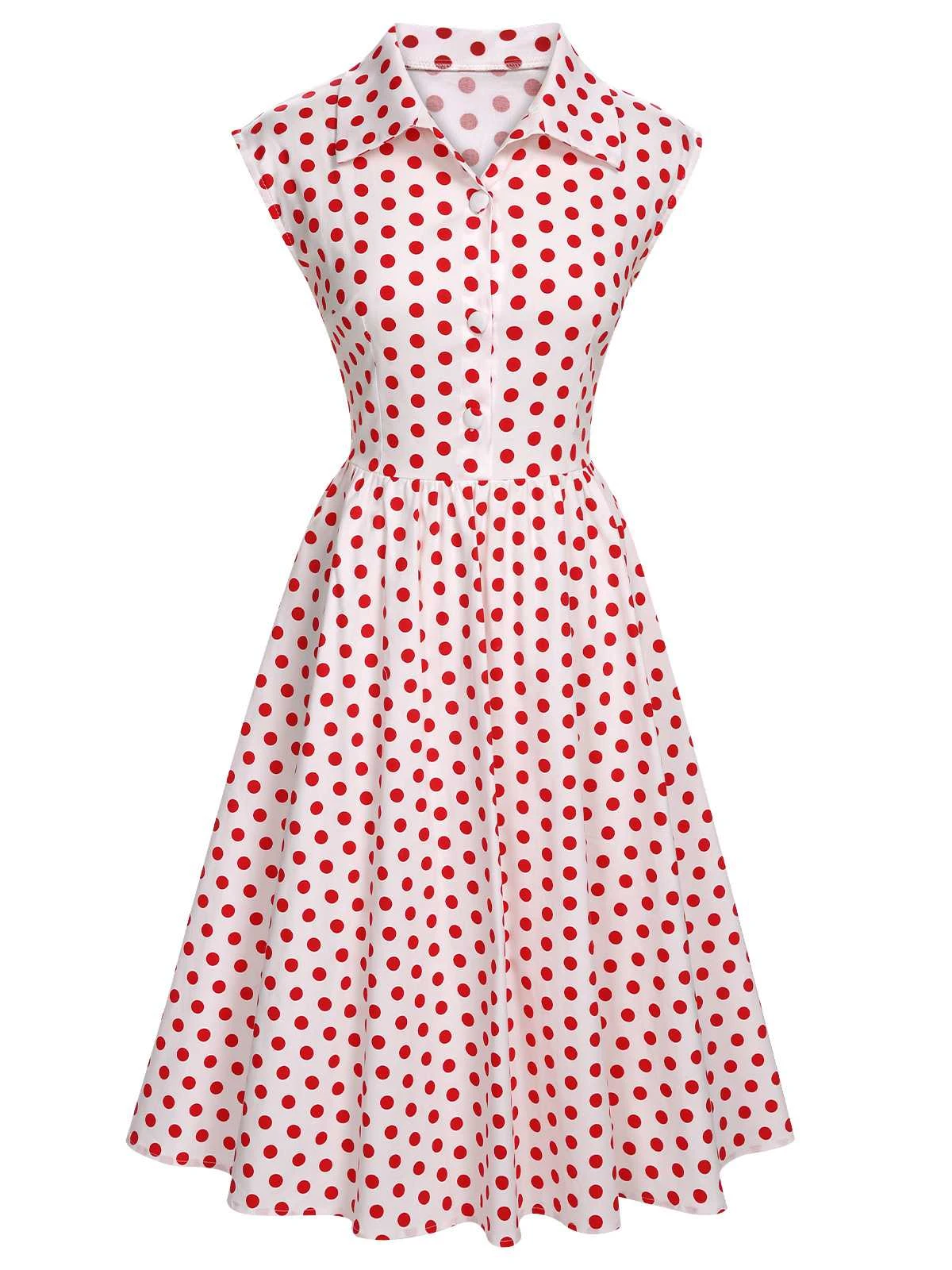 1950s Lapel Polka Dots Sleeveless Dress 1 1950s Lapel Polka Dots Sleeveless Dress