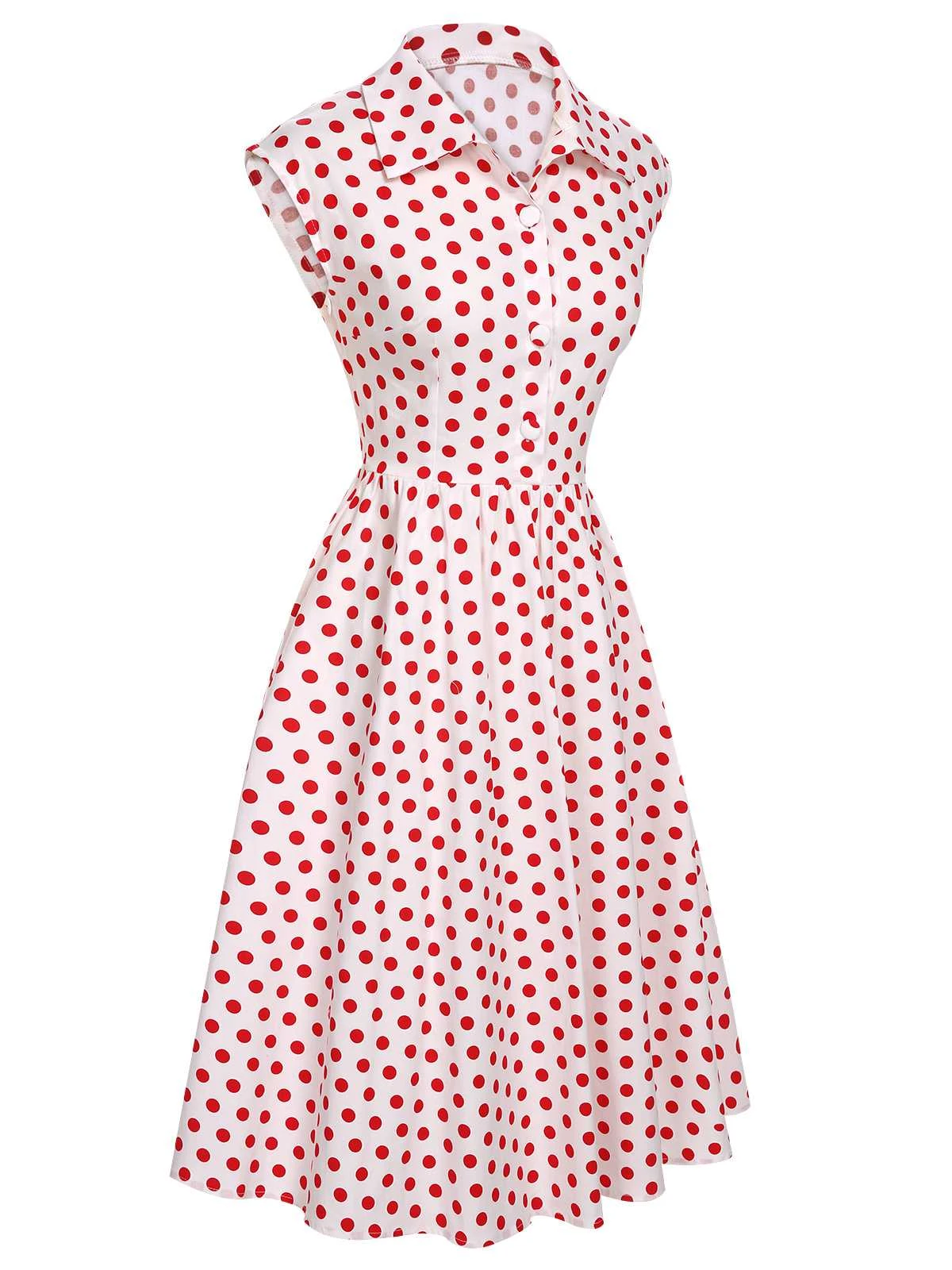 1950s Lapel Polka Dots Sleeveless Dress 2 1950s Lapel Polka Dots Sleeveless Dress - Image 2