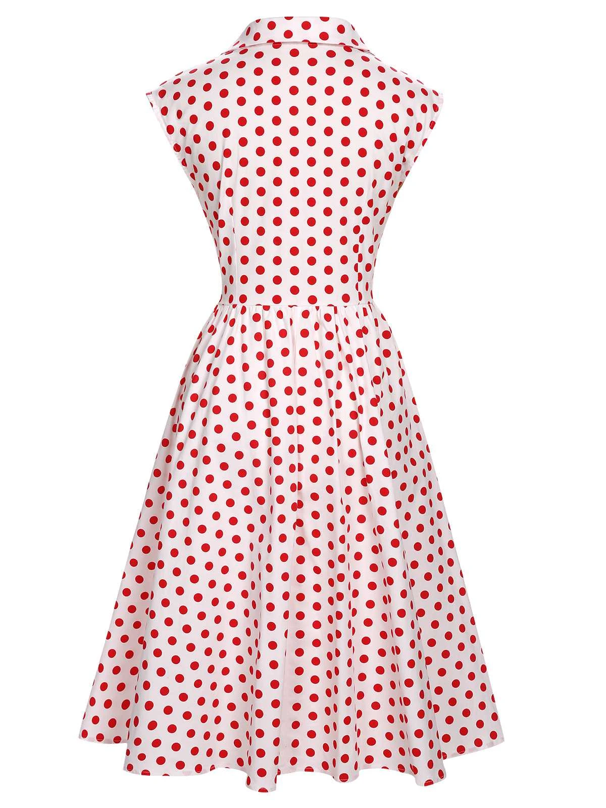 1950s Lapel Polka Dots Sleeveless Dress 3 1950s Lapel Polka Dots Sleeveless Dress - Image 3