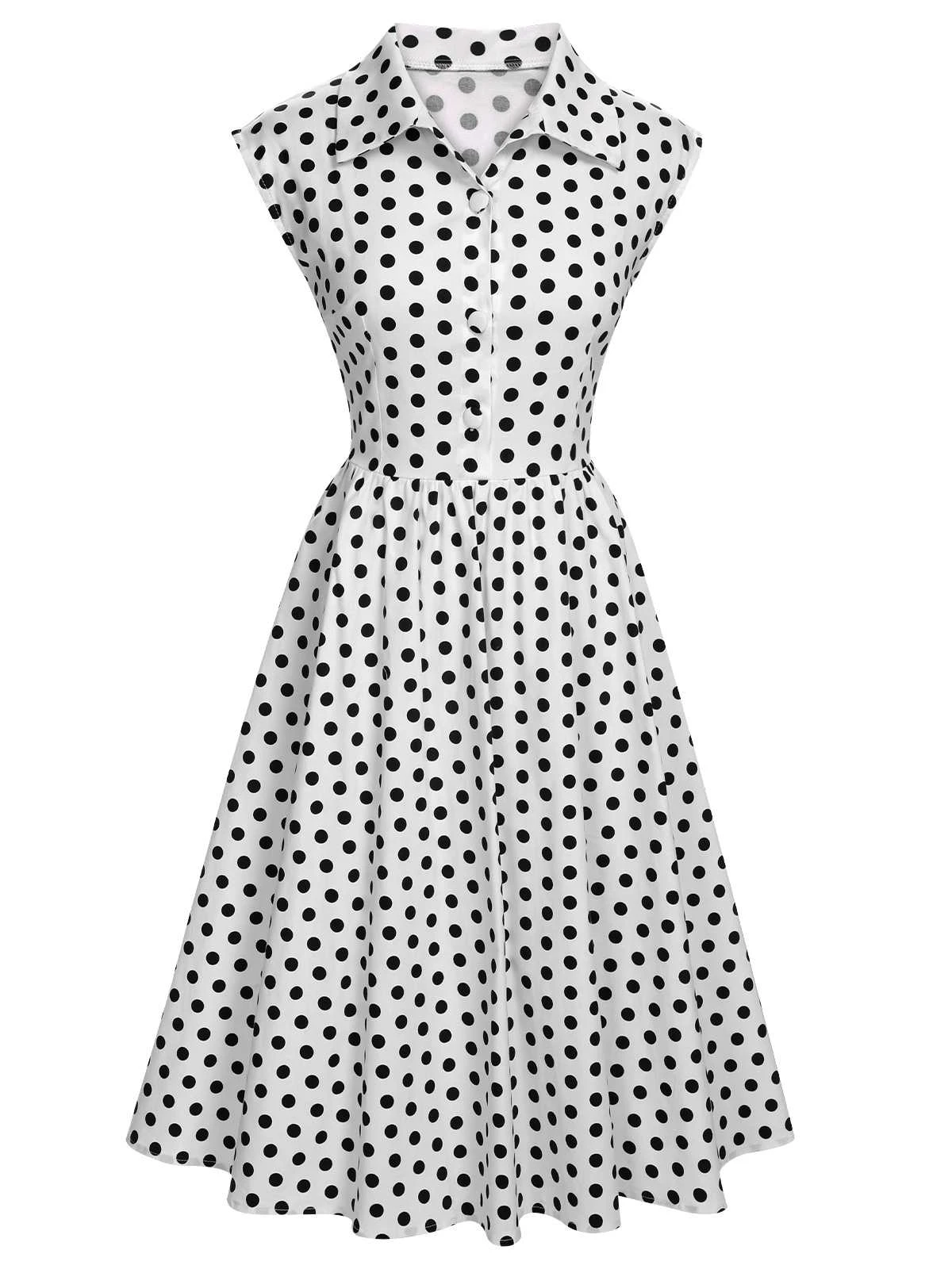 1950s Lapel Polka Dots Sleeveless Dress 7 1950s Lapel Polka Dots Sleeveless Dress - Image 7