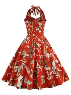 1950s Retro Pictorial Halter Swing Dress 17 1950s Retro Pictorial Halter Swing Dress -Candi Clothing Shop SCHL003906 R 3