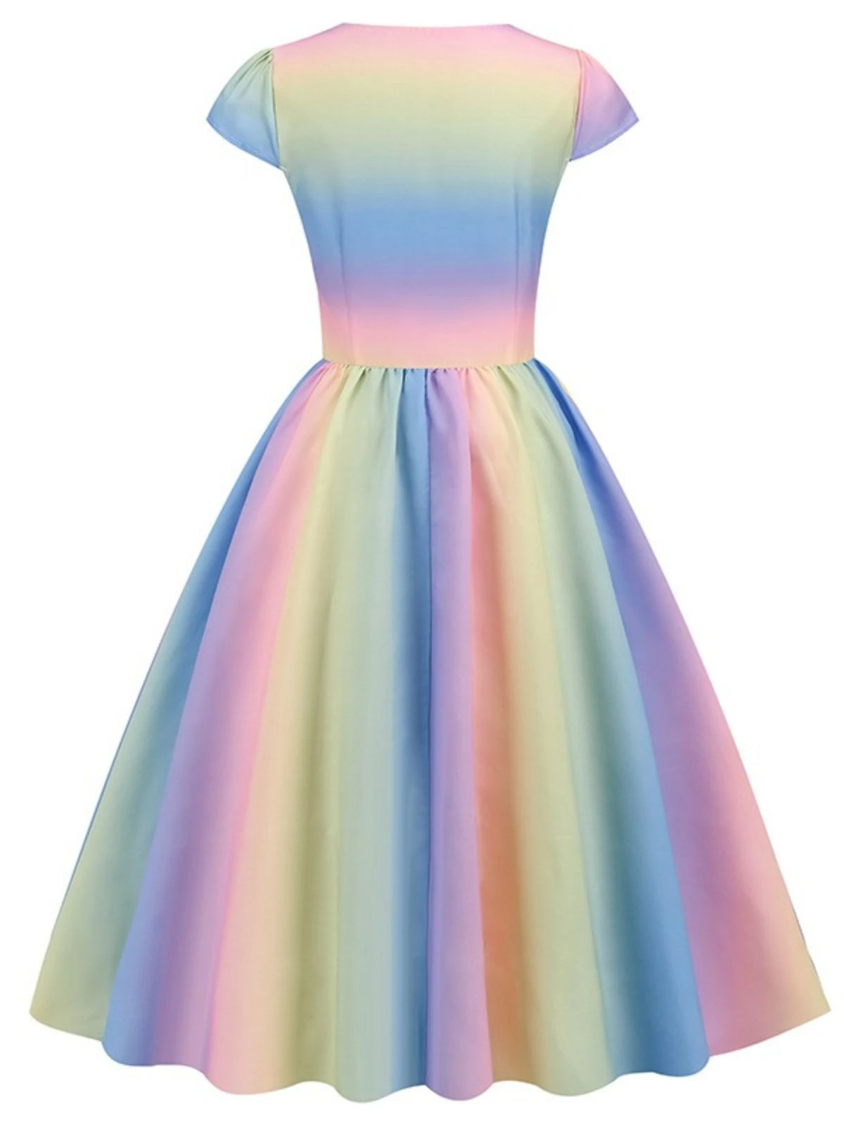 1950s Rainbow Gradient Sweetheart Cap Sleeved Dress 2 1950s Rainbow Gradient Sweetheart Cap Sleeved Dress - Image 2