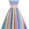 1950s Rainbow Gradient Sweetheart Cap Sleeved Dress