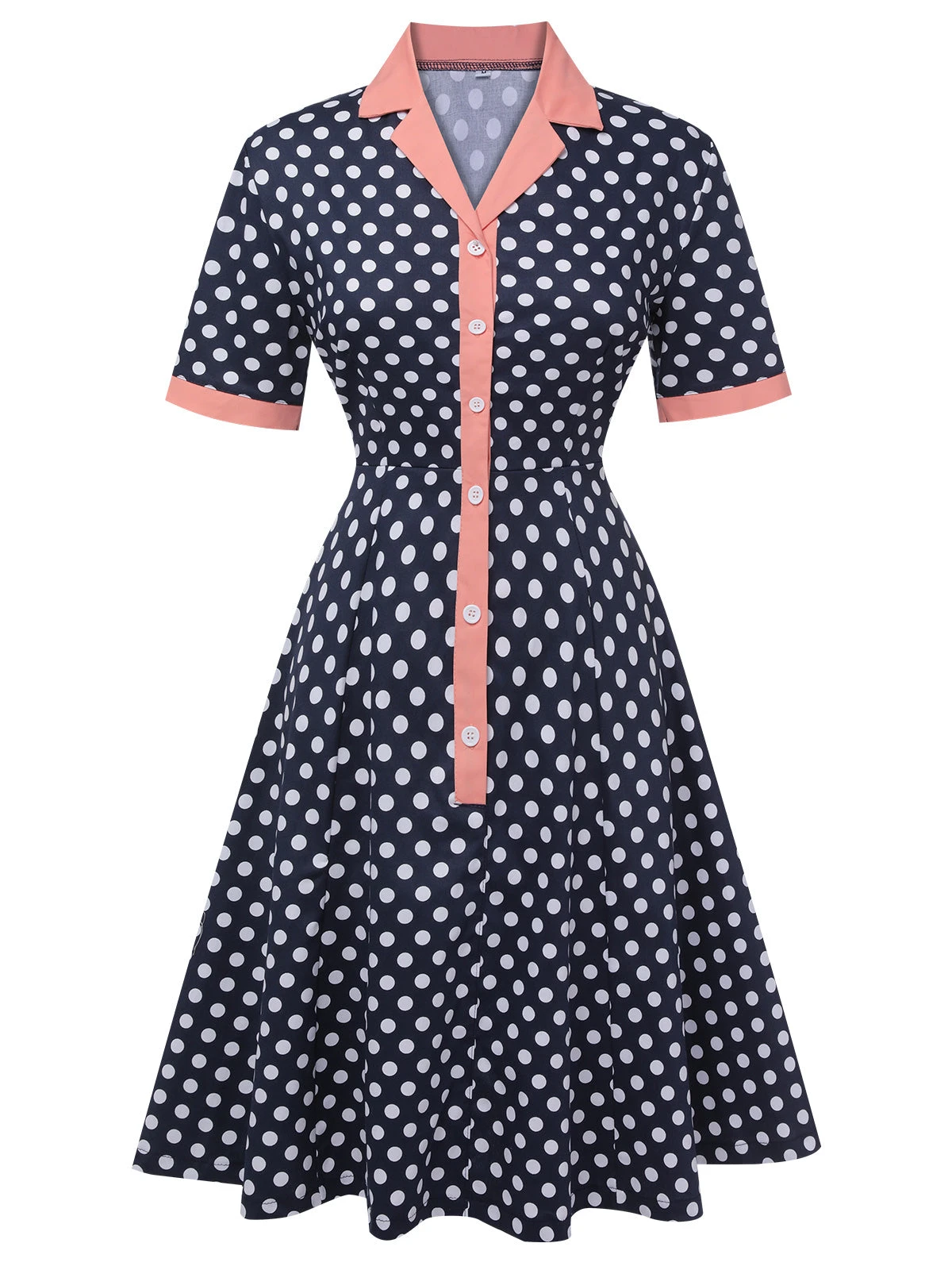 Dark Blue 1950s Polka Dot Lapel Dress 1 Dark Blue 1950s Polka Dot Lapel Dress