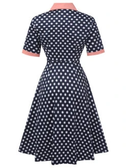Dark Blue 1950s Polka Dot Lapel Dress 6 Dark Blue 1950s Polka Dot Lapel Dress -Candi Clothing Shop SCHL003915 DBL 1 3