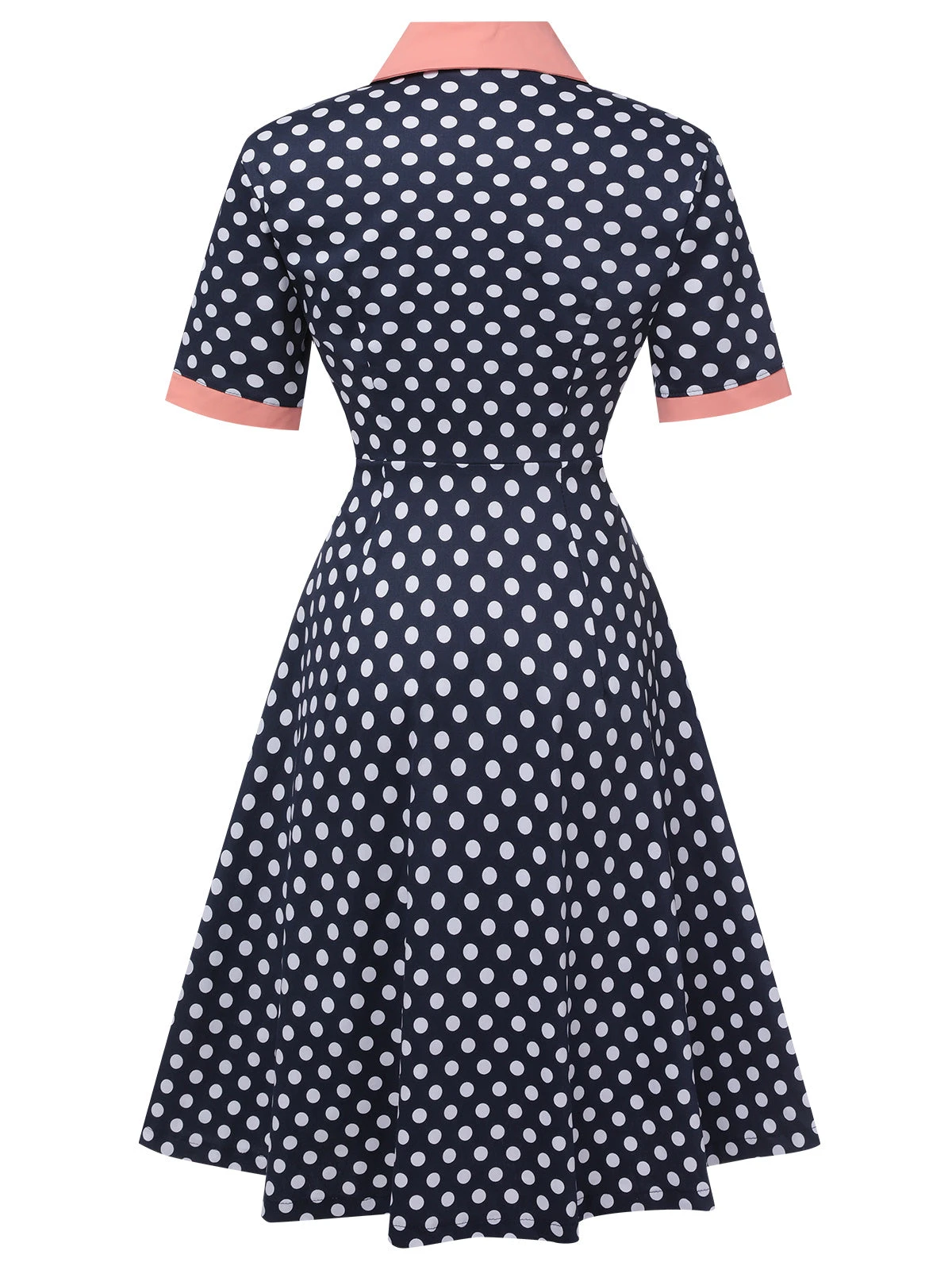 Dark Blue 1950s Polka Dot Lapel Dress 3 Dark Blue 1950s Polka Dot Lapel Dress - Image 3