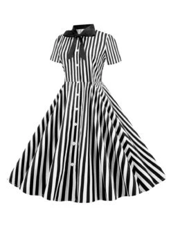 1950s Bow Collar Striped Dots Swing Dress 16 1950s Bow Collar Striped Dots Swing Dress -Candi Clothing Shop SCHL003919 B 2