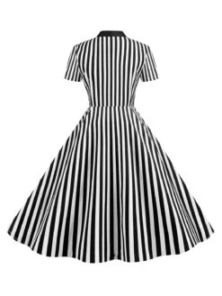 1950s Bow Collar Striped Dots Swing Dress 17 1950s Bow Collar Striped Dots Swing Dress -Candi Clothing Shop SCHL003919 B 3