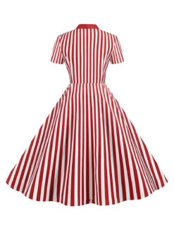 1950s Bow Collar Striped Dots Swing Dress 14 1950s Bow Collar Striped Dots Swing Dress -Candi Clothing Shop SCHL003919 R 2