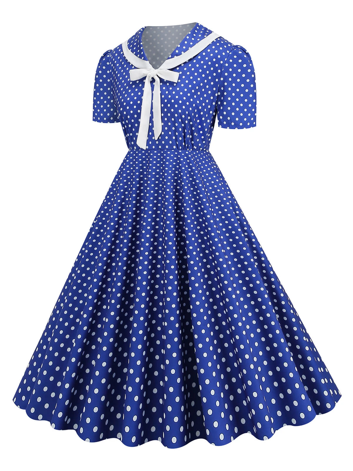 1950s Polka Dots Lapel Bowknot Swing Dress 8 1950s Polka Dots Lapel Bowknot Swing Dress - Image 8