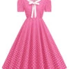 1950s Polka Dots Lapel Bowknot Swing Dress