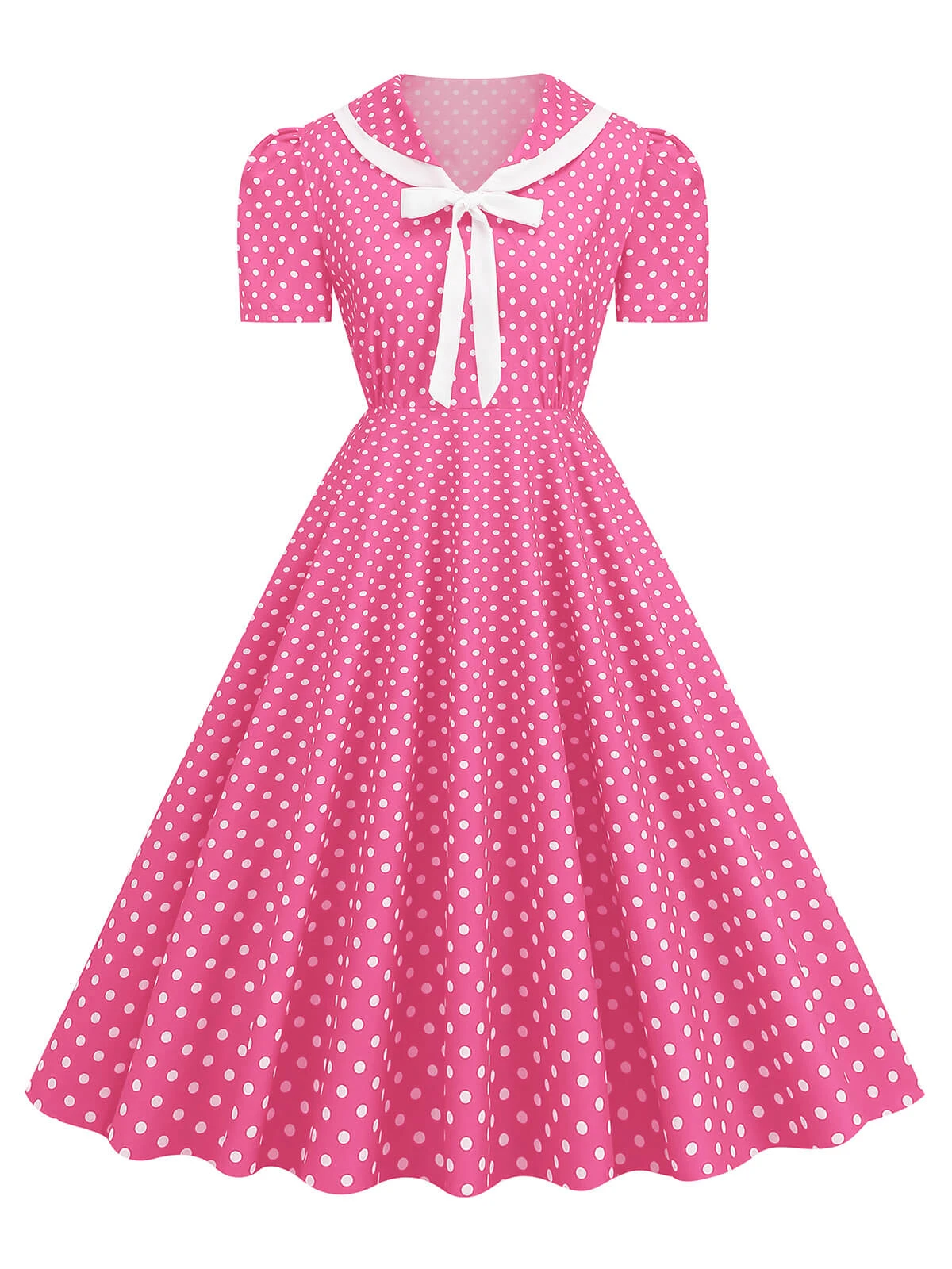 1950s Polka Dots Lapel Bowknot Swing Dress 1 1950s Polka Dots Lapel Bowknot Swing Dress