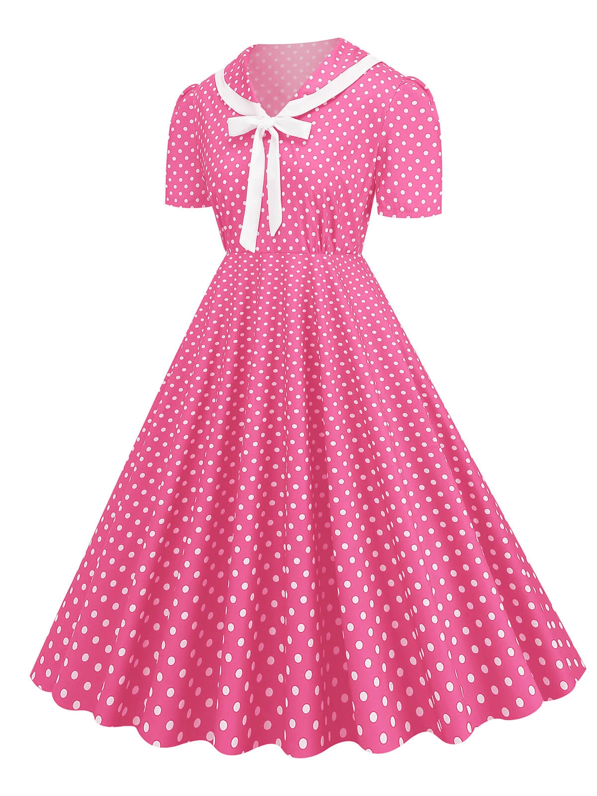 1950s Polka Dots Lapel Bowknot Swing Dress 2 1950s Polka Dots Lapel Bowknot Swing Dress - Image 2