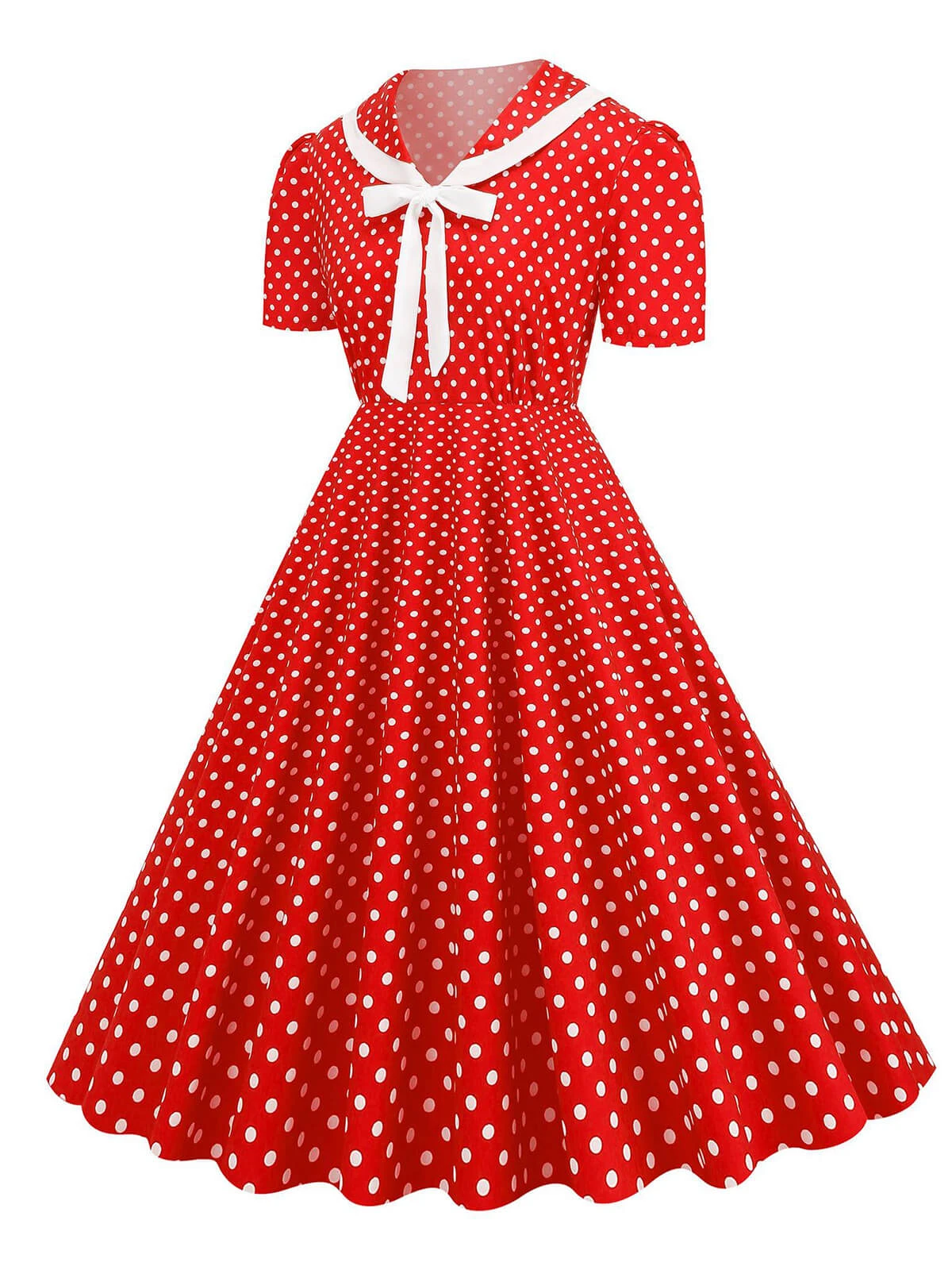1950s Polka Dots Lapel Bowknot Swing Dress 4 1950s Polka Dots Lapel Bowknot Swing Dress - Image 4
