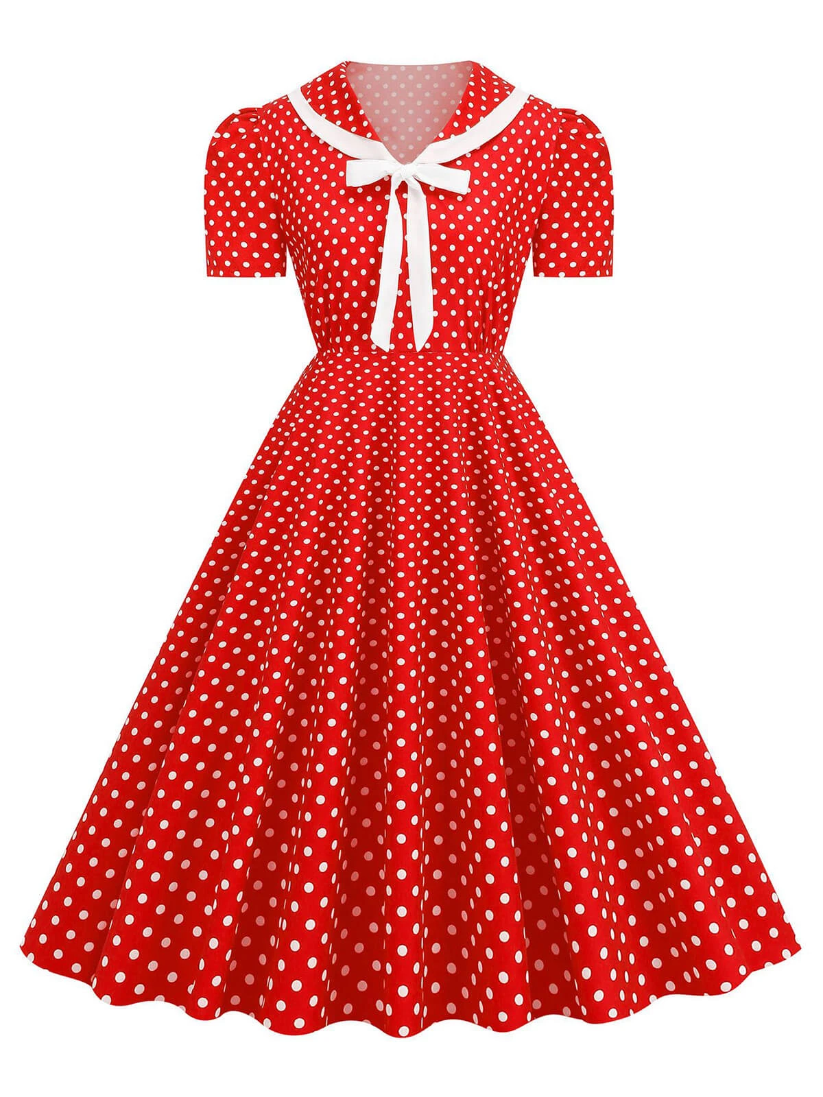 1950s Polka Dots Lapel Bowknot Swing Dress 6 1950s Polka Dots Lapel Bowknot Swing Dress - Image 6
