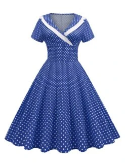 1950s V-Neck Polka Dots Swing Dress 18 1950s V-Neck Polka Dots Swing Dress -Candi Clothing Shop SCHL003921 BL 1 compressed
