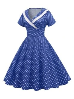 1950s V-Neck Polka Dots Swing Dress 20 1950s V-Neck Polka Dots Swing Dress -Candi Clothing Shop SCHL003921 BL 3 compressed