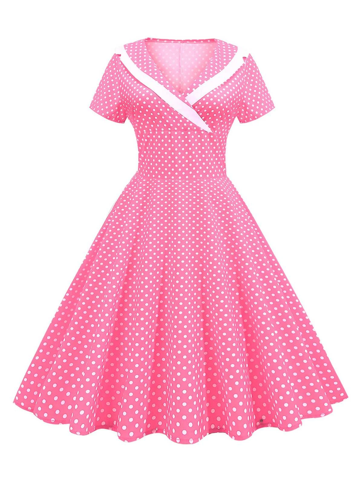 1950s V-Neck Polka Dots Swing Dress 1 1950s V-Neck Polka Dots Swing Dress