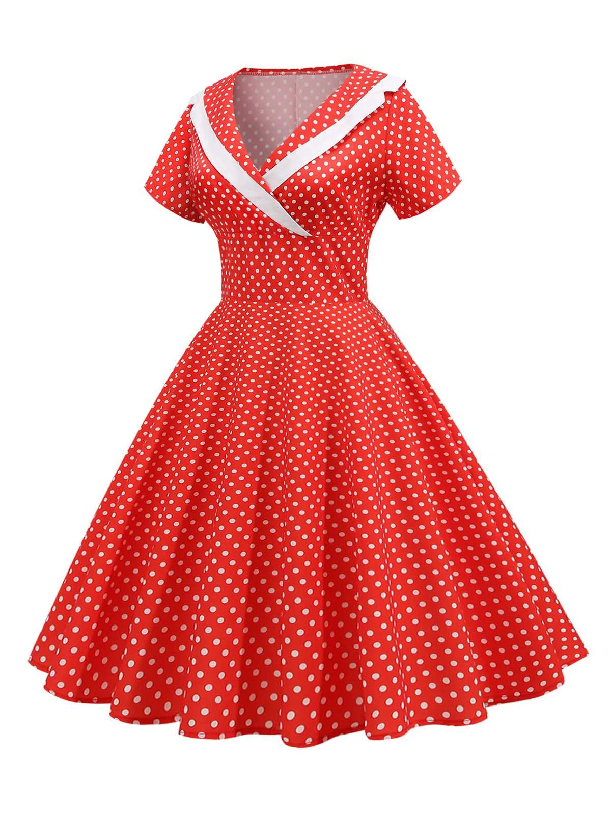 1950s V-Neck Polka Dots Swing Dress 5 1950s V-Neck Polka Dots Swing Dress - Image 5