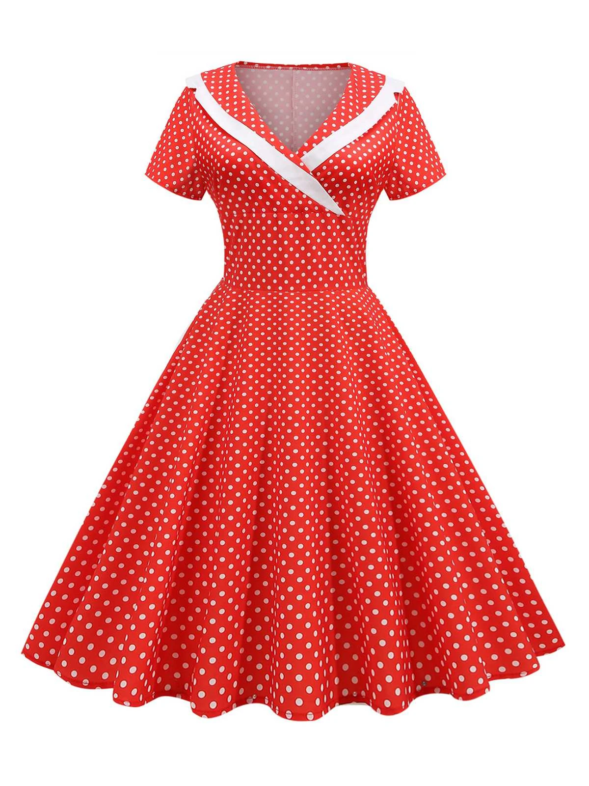1950s V-Neck Polka Dots Swing Dress 4 1950s V-Neck Polka Dots Swing Dress - Image 4
