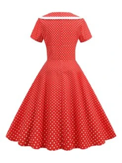 1950s V-Neck Polka Dots Swing Dress 17 1950s V-Neck Polka Dots Swing Dress -Candi Clothing Shop SCHL003921 R 3 compressed