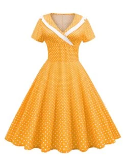 1950s V-Neck Polka Dots Swing Dress 21 1950s V-Neck Polka Dots Swing Dress -Candi Clothing Shop SCHL003921 Y 1 compressed