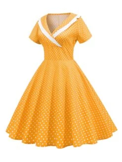 1950s V-Neck Polka Dots Swing Dress 22 1950s V-Neck Polka Dots Swing Dress -Candi Clothing Shop SCHL003921 Y 2 compressed