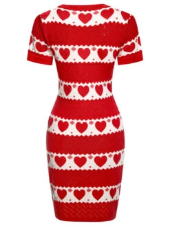 1960s Heart Short Sleeved Knitted Dress -Candi Clothing Shop SCHL003923 TR 3 1