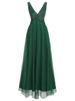 Green 1920s Sequined Mesh V-Neck Dress