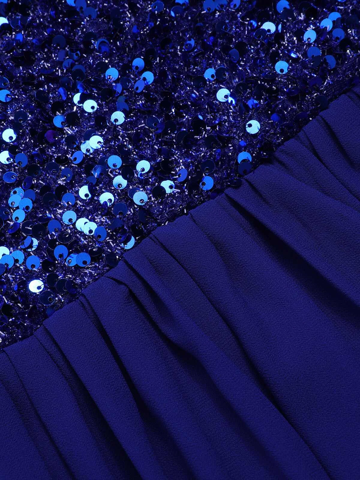 Royal Blue 1920s Sequined Sweetheart Neck Maxi Dress 4 Royal Blue 1920s Sequined Sweetheart Neck Maxi Dress - Image 4
