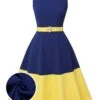 [Pre-Sale] Dark Blue & Yellow 1950s Solid Boat Neck Dress