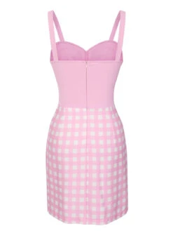 [Pre-Sale] Pink 1960s Plaid Love Slit Strap Dress -Candi Clothing Shop SCHL004009 3