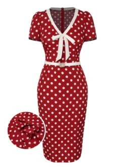 [Pre-Sale] Red 1960s Polka Dots Tie Neck Dress