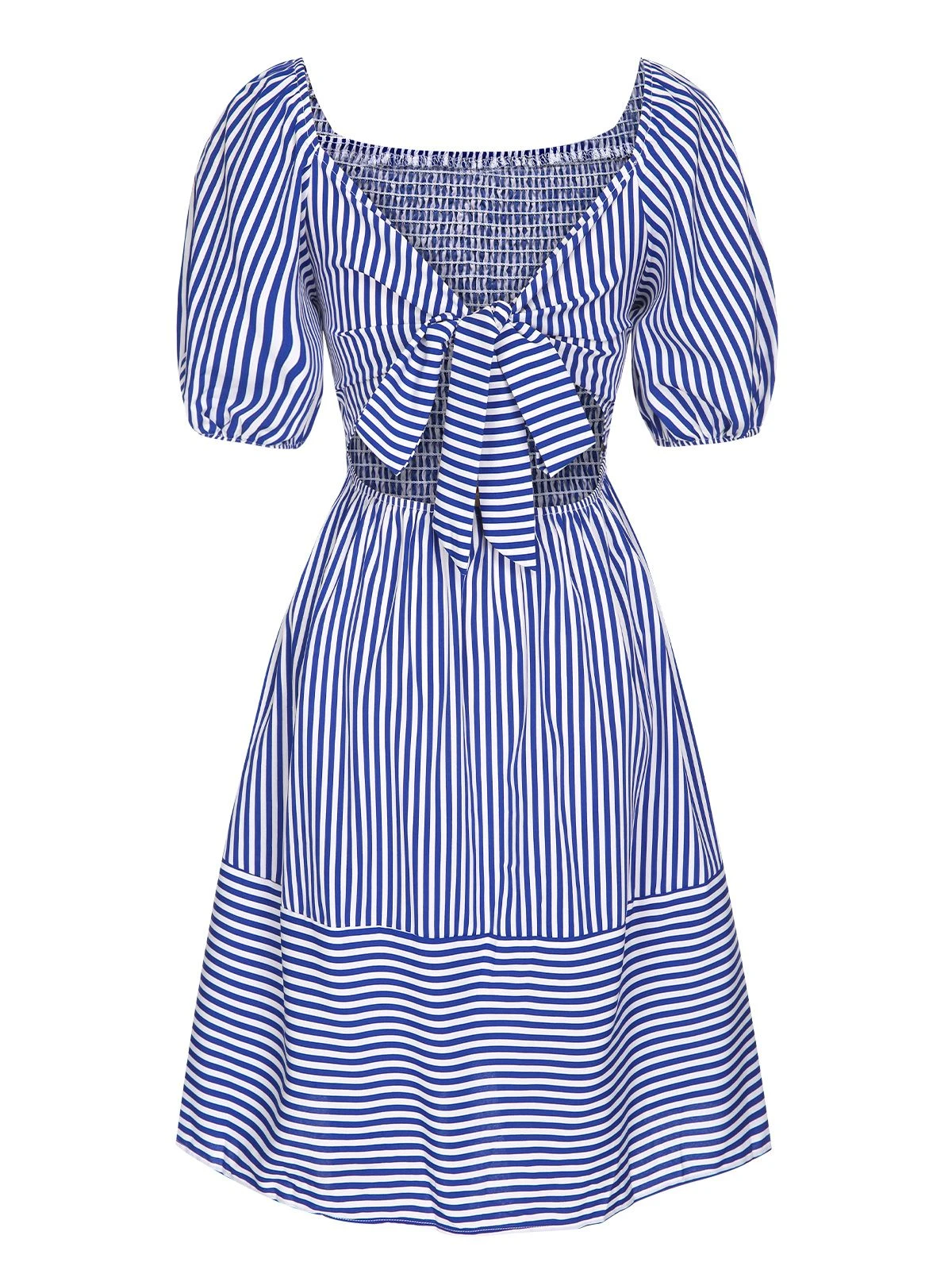 Blue 1950s Striped Raglan Square Neck Smocked Dress 1 Blue 1950s Striped Raglan Square Neck Smocked Dress