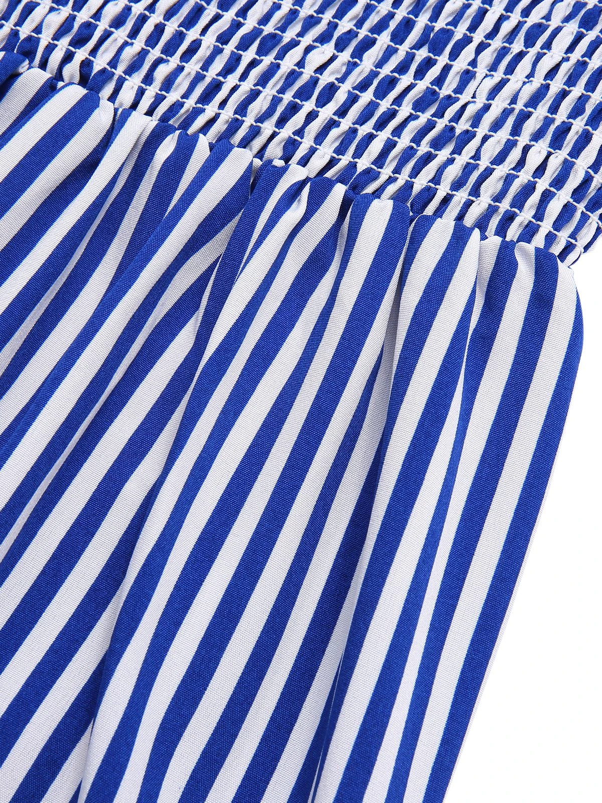 Blue 1950s Striped Raglan Square Neck Smocked Dress 4 Blue 1950s Striped Raglan Square Neck Smocked Dress - Image 4