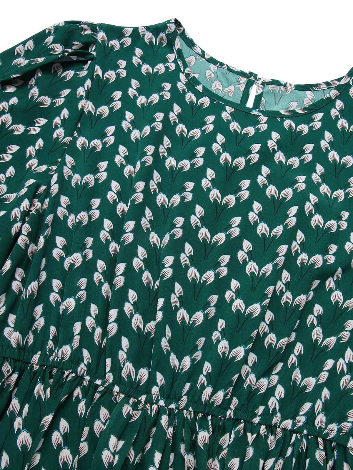 Green 1940s Floral Waist Tie Dress 4 Green 1940s Floral Waist Tie Dress - Image 4