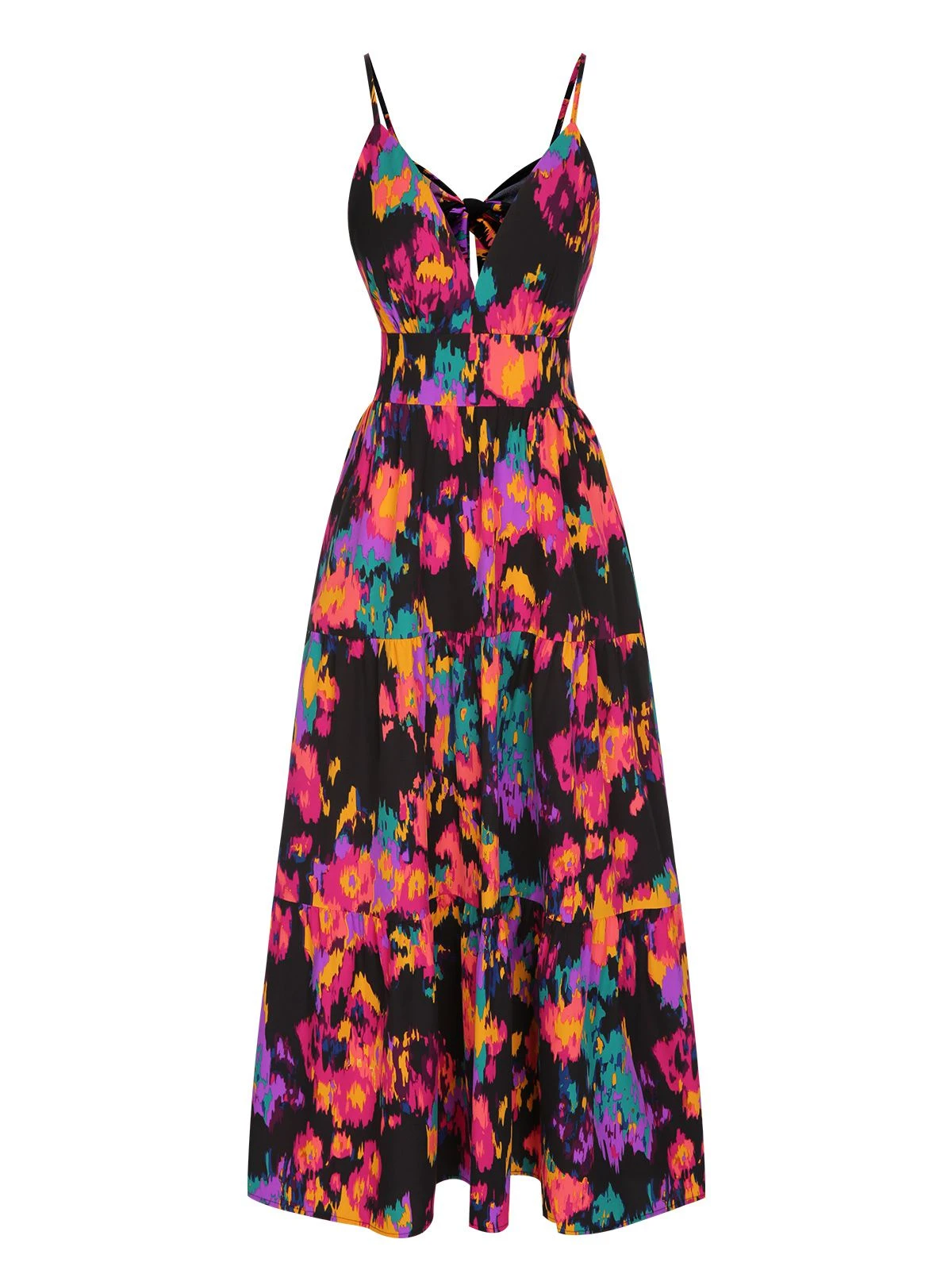 Multicolor 1940s Abstract Floral A-line Strap Dress 1 Multicolor 1940s Abstract Floral A-line Strap Dress
